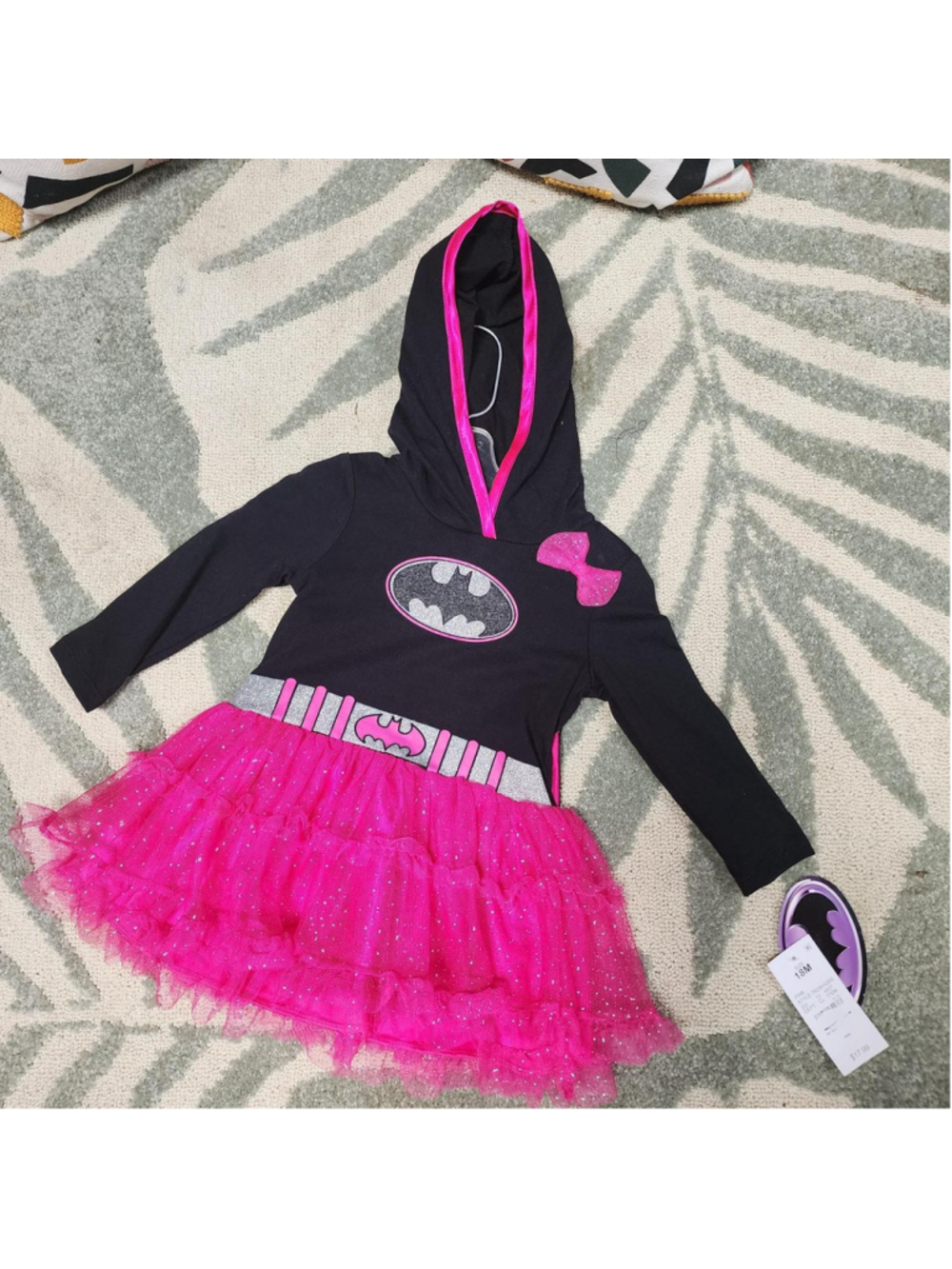 Pink & black Batman toddler dress with pink tutu and bat logo, size 18M #batman